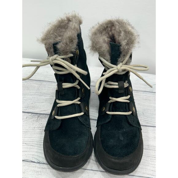 Sorel Womens Black Suede Explorer Joan Waterproof Winter Boots Faux Fur Size 6.5 - Picture 3 of 11